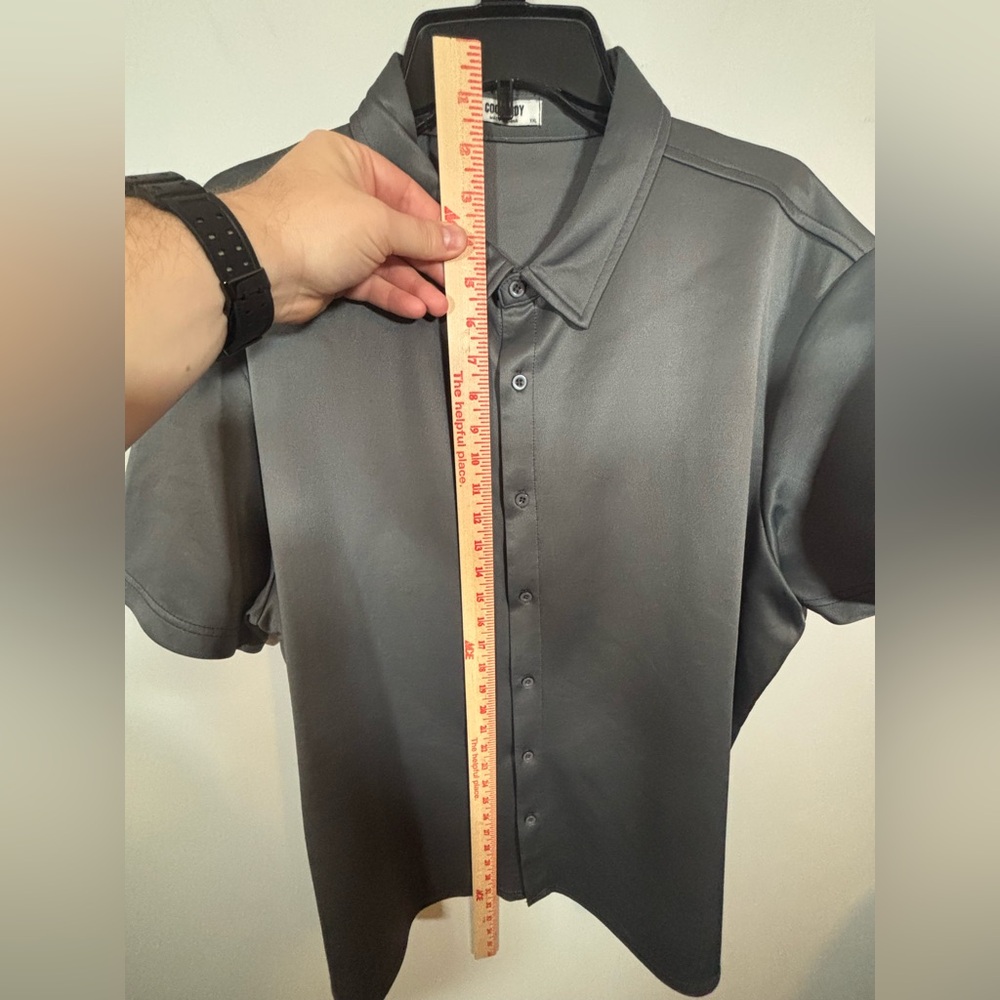 COOFANDY XXL Gray Button Down Shirt Stretch Short Sleeve Casual - Picture 6 of 9